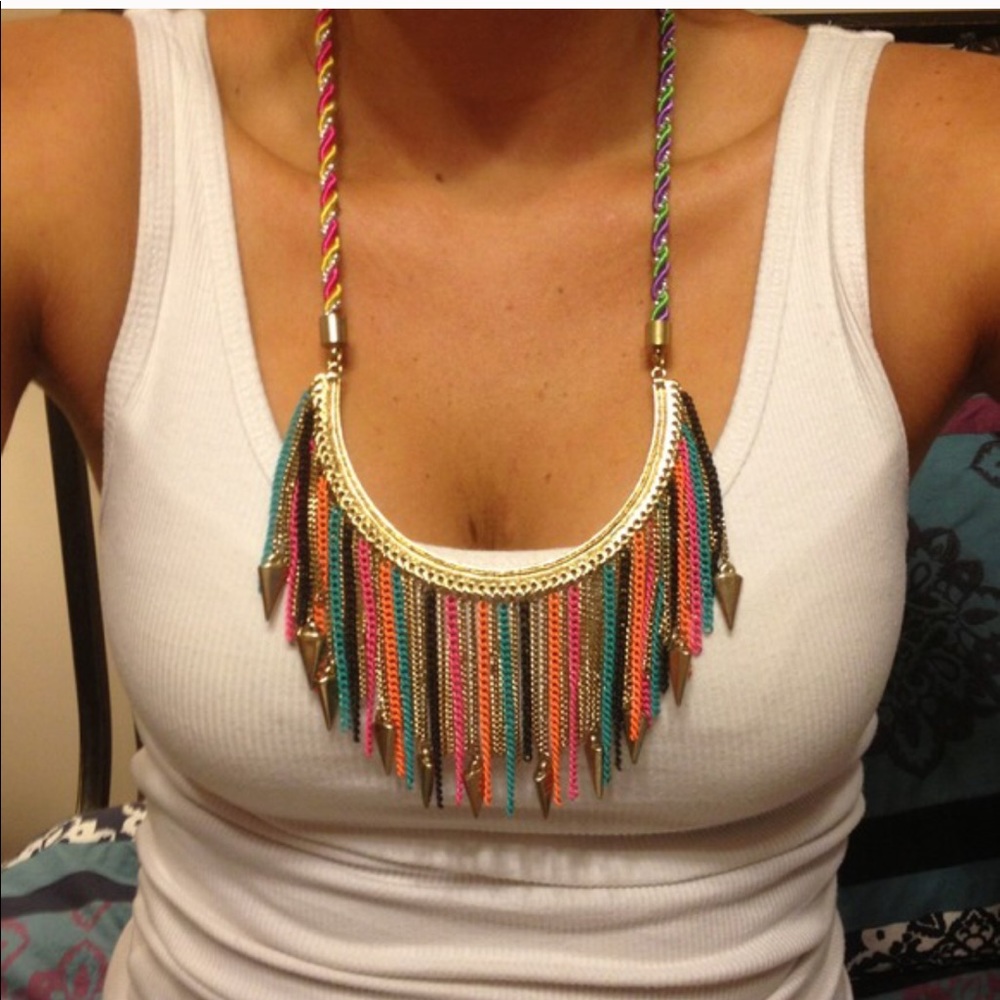 Multicolor necklace with gold triangle dangles!